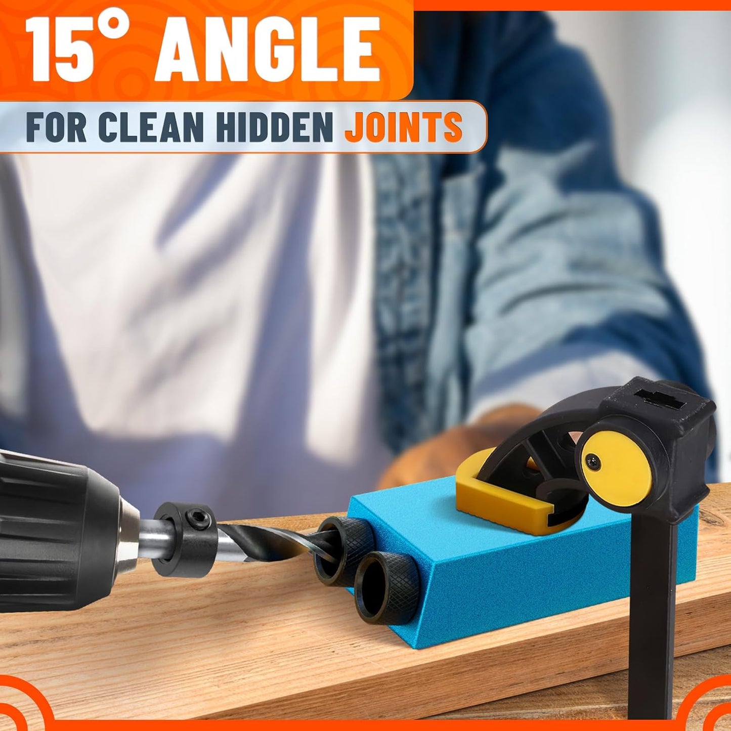 14 Pcs Pocket Hole Jig Kit, 15° Angle Drill Guide, Aluminum | Pocket Screw Jig for Cabinets, Shelves, Softwood, Plywood & MDF, 6 Bushings, 3 Drill Bits, Stop Rings, Adapter, Storage Case