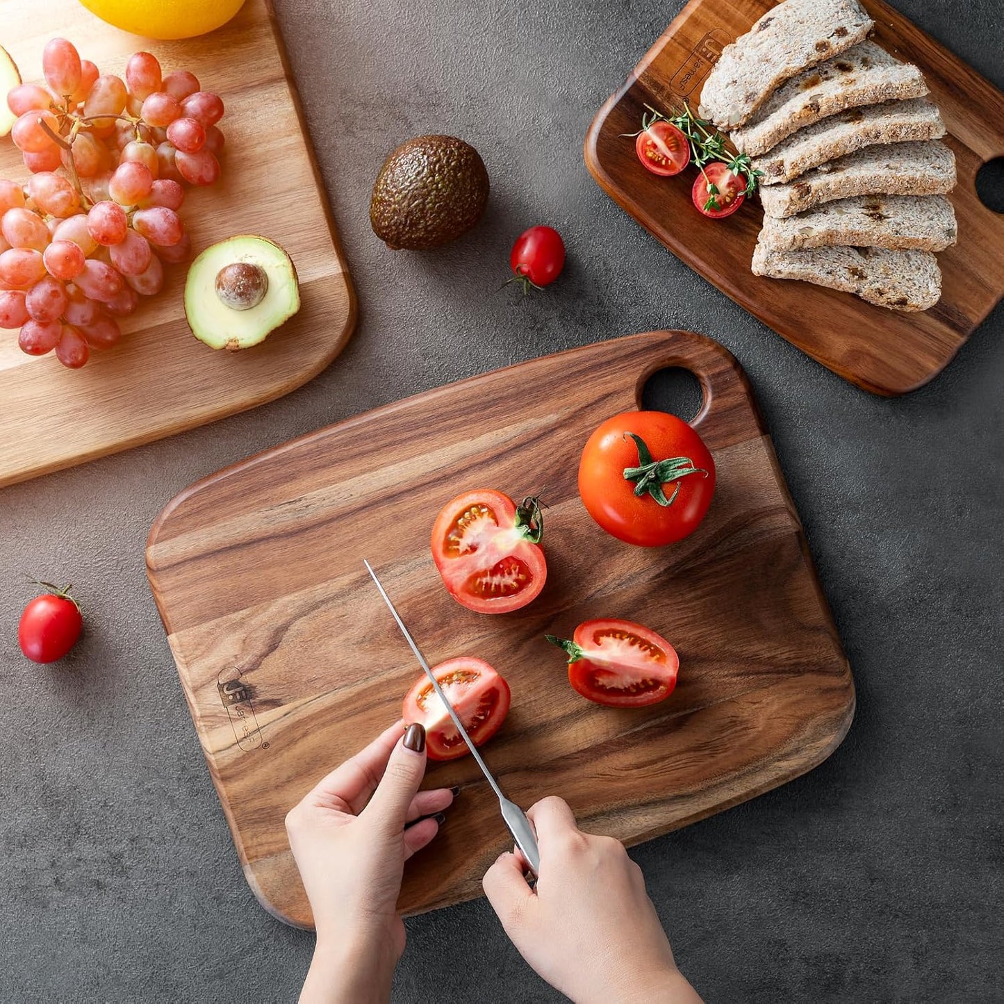 Wood Cutting Boards for Kitchen,JAMES.F Acacia Wooden Heavy Duty Cutting Board, Chopping Serving Boards with Hanging Hole for Meat Bread or Vegetables
