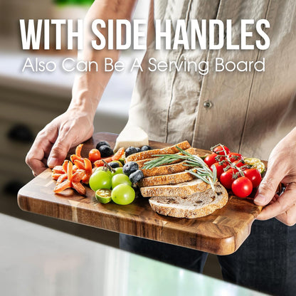 Wood Cutting Boards for Kitchen,JAMES.F Acacia Wooden Heavy Duty Cutting Board, Chopping Serving Boards with Hanging Hole for Meat Bread or Vegetables