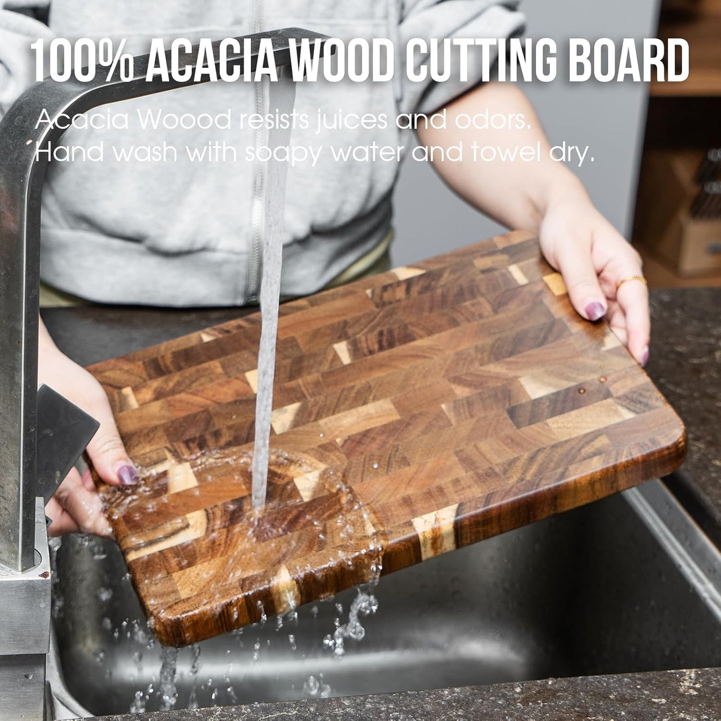 Wood Cutting Boards for Kitchen,JAMES.F Acacia Wooden Heavy Duty Cutting Board, Chopping Serving Boards with Hanging Hole for Meat Bread or Vegetables