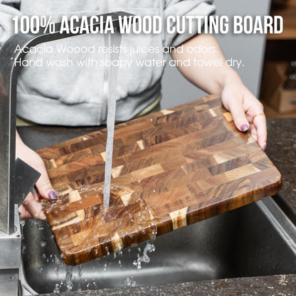 Wood Cutting Boards for Kitchen,JAMES.F Acacia Wooden Heavy Duty Cutting Board, Chopping Serving Boards with Hanging Hole for Meat Bread or Vegetables