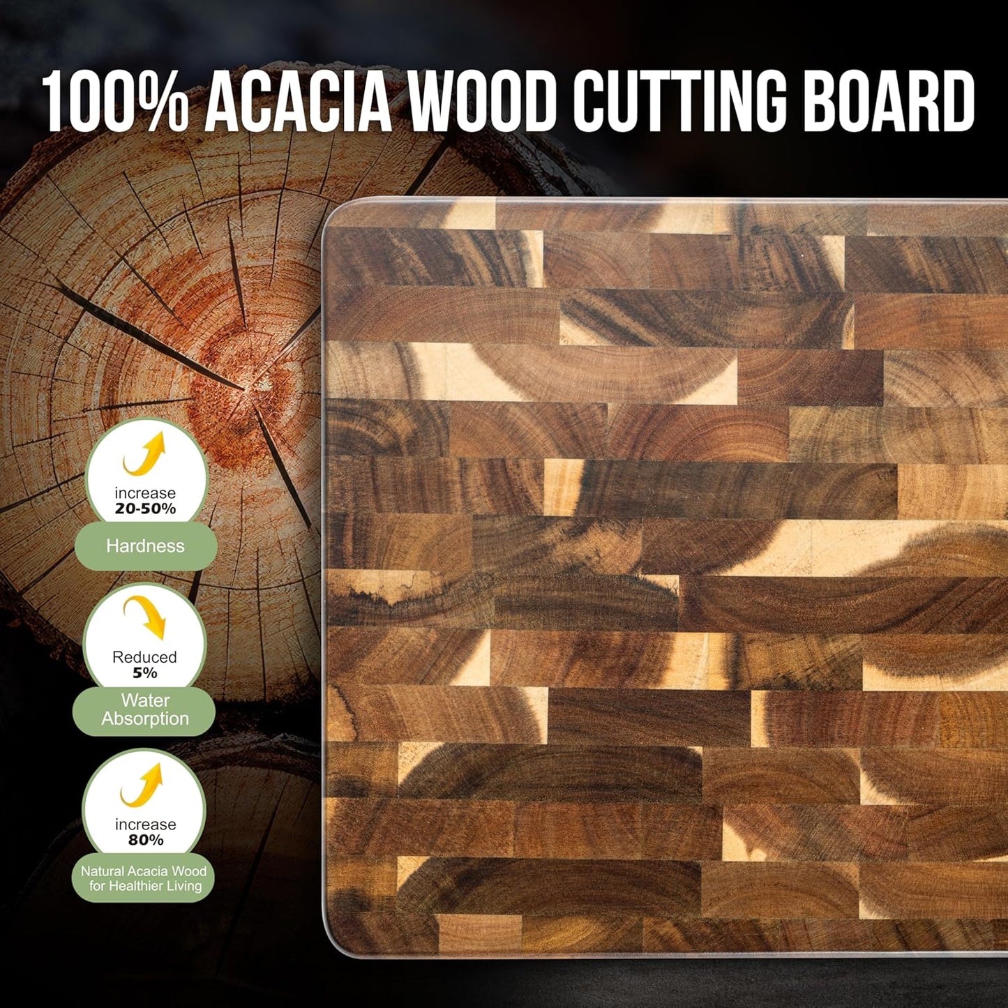 Wood Cutting Boards for Kitchen,JAMES.F Acacia Wooden Heavy Duty Cutting Board, Chopping Serving Boards with Hanging Hole for Meat Bread or Vegetables