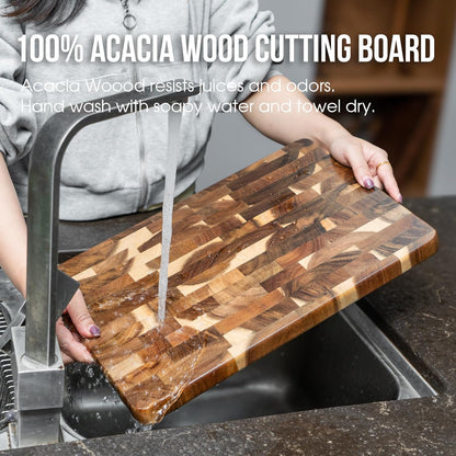 Wood Cutting Boards for Kitchen,JAMES.F Acacia Wooden Heavy Duty Cutting Board, Chopping Serving Boards with Hanging Hole for Meat Bread or Vegetables