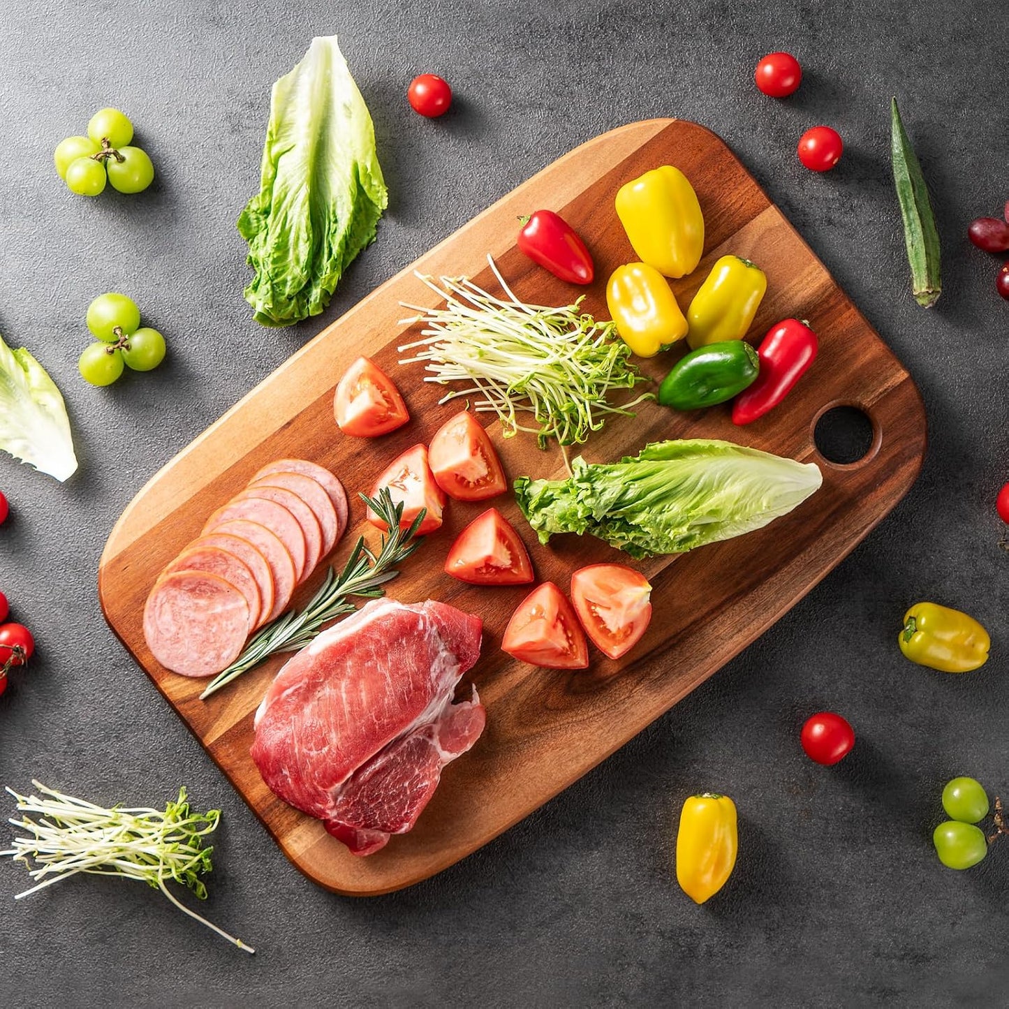 Wood Cutting Boards for Kitchen,JAMES.F Acacia Wooden Heavy Duty Cutting Board, Chopping Serving Boards with Hanging Hole for Meat Bread or Vegetables
