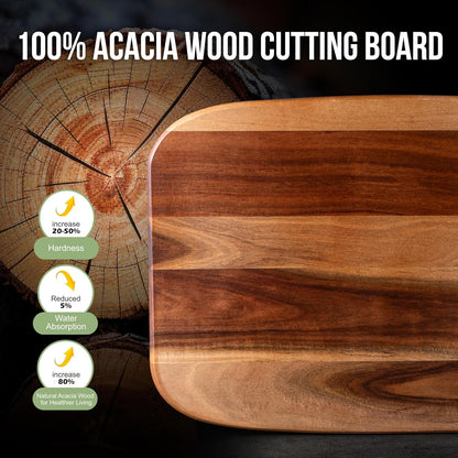 Wood Cutting Boards for Kitchen,JAMES.F Acacia Wooden Heavy Duty Cutting Board, Chopping Serving Boards with Hanging Hole for Meat Bread or Vegetables