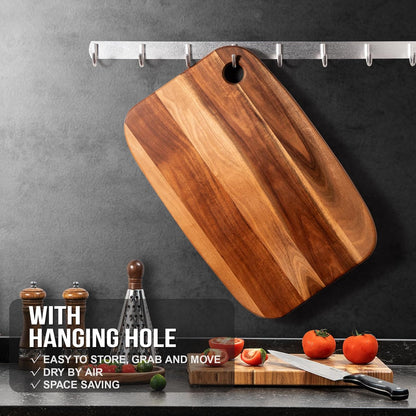Wood Cutting Boards for Kitchen,JAMES.F Acacia Wooden Heavy Duty Cutting Board, Chopping Serving Boards with Hanging Hole for Meat Bread or Vegetables