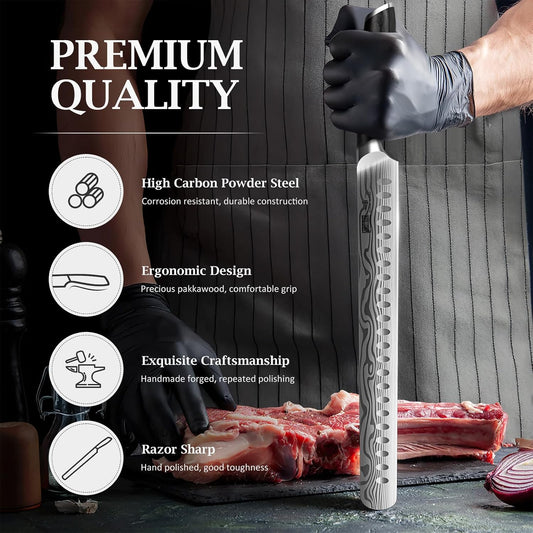 12 Inch Slicing Kinfe, Razor Sharp Brisket Knife, Pakkawood Handle | Japanese High Carbon Powder Steel Carving Knife, Professional Slicing Knives for BBQ Brisket Turkey Ham Rib Roast