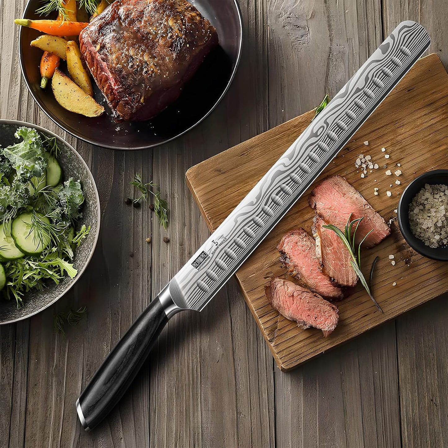 12 Inch Slicing Kinfe, Razor Sharp Brisket Knife, Pakkawood Handle | Japanese High Carbon Powder Steel Carving Knife, Professional Slicing Knives for BBQ Brisket Turkey Ham Rib Roast