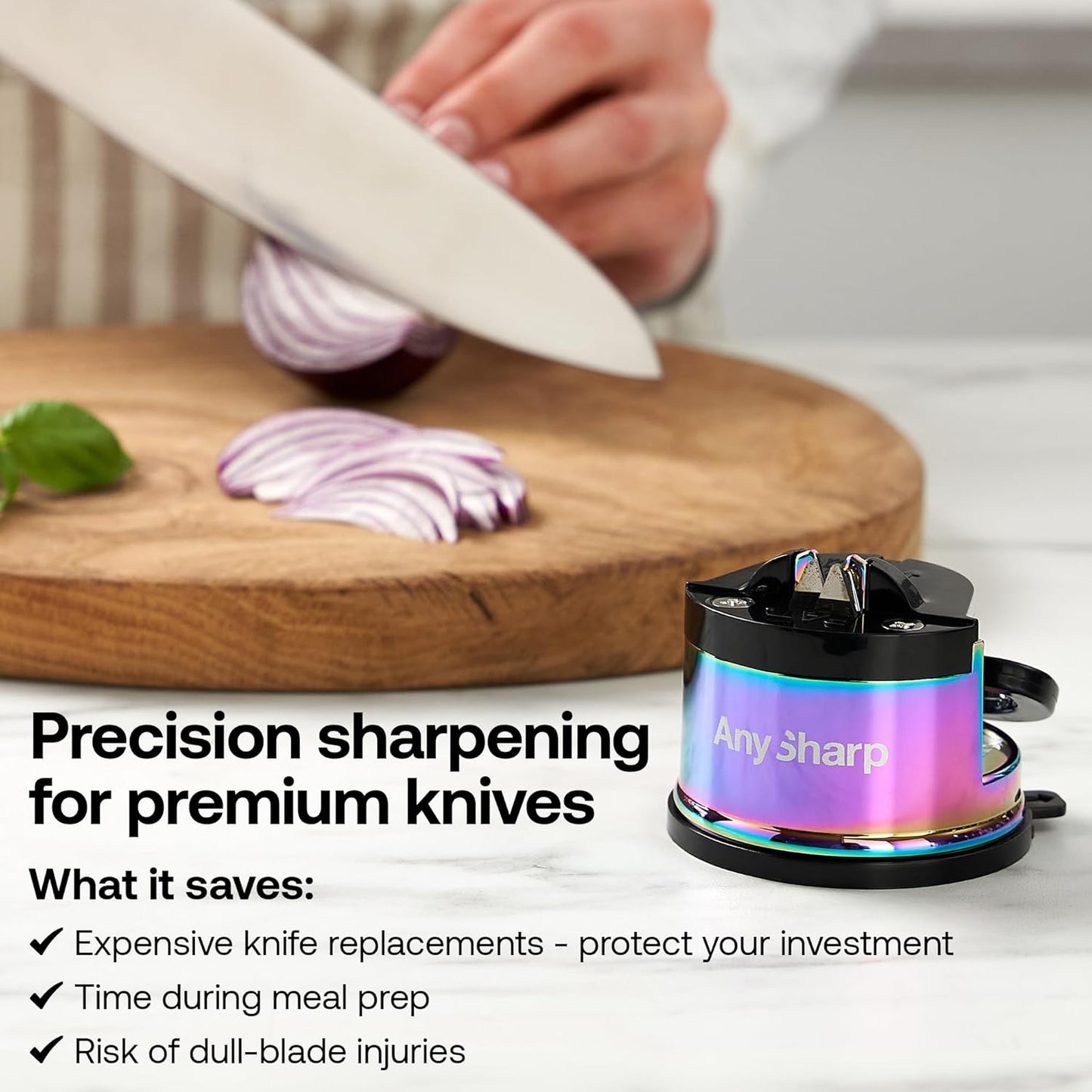 – Chef – Hands Free Knife Sharpener - Easy to Use Sharpening Tool w/PowerGrip Suction Base and 20-Degree Pre-Set Angle - for All Knives: Chef's, Serrated, and Hardened Steel - Oil Slick