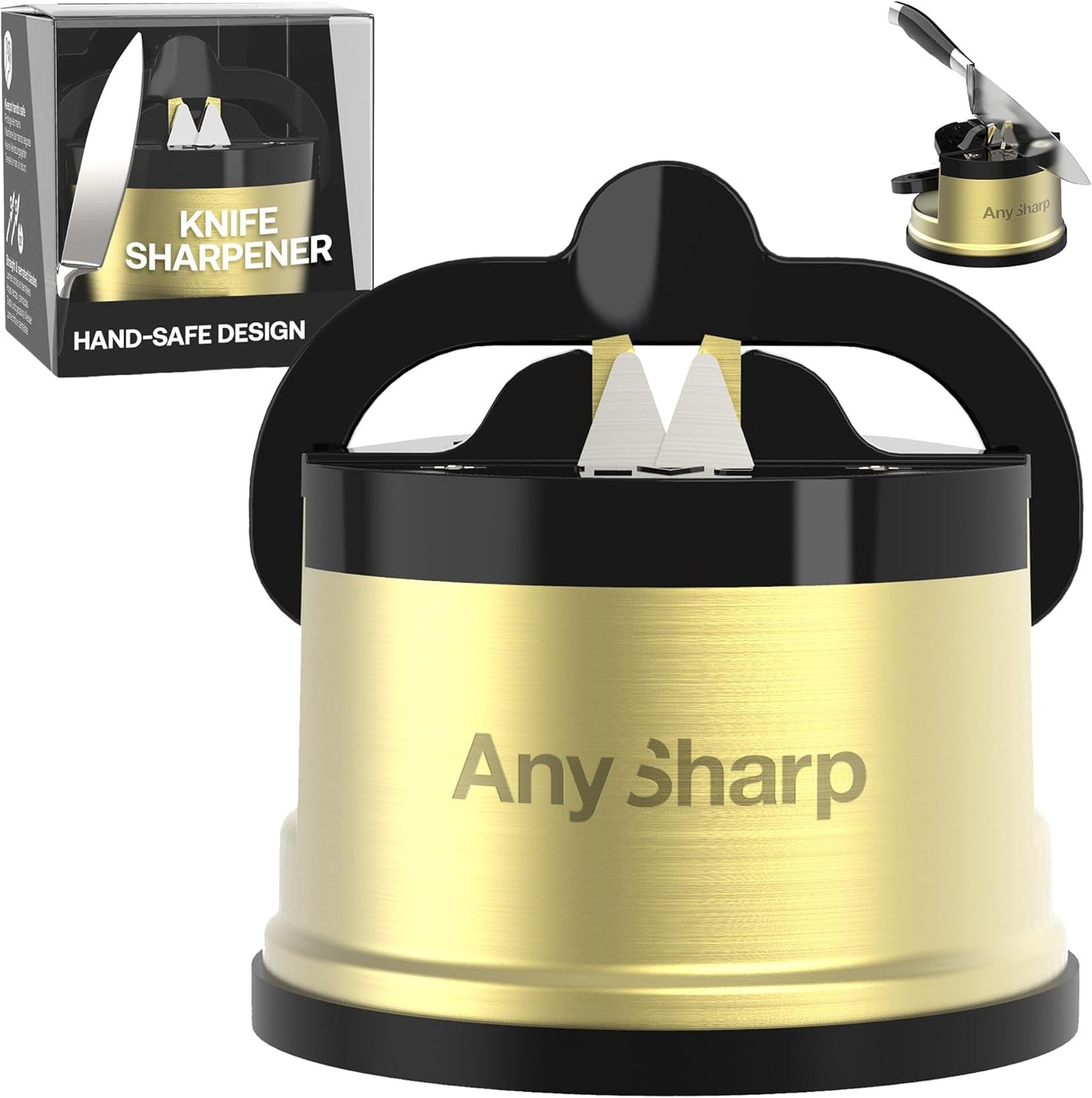 – Chef – Hands Free Knife Sharpener - Easy to Use Sharpening Tool w/PowerGrip Suction Base and 20-Degree Pre-Set Angle - for All Knives: Chef's, Serrated, and Hardened Steel - Oil Slick