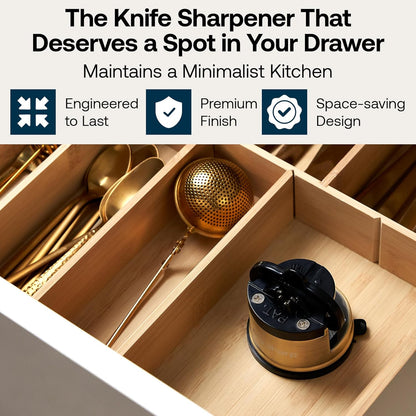 – Chef – Hands Free Knife Sharpener - Easy to Use Sharpening Tool w/PowerGrip Suction Base and 20-Degree Pre-Set Angle - for All Knives: Chef's, Serrated, and Hardened Steel - Oil Slick
