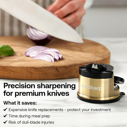 – Chef – Hands Free Knife Sharpener - Easy to Use Sharpening Tool w/PowerGrip Suction Base and 20-Degree Pre-Set Angle - for All Knives: Chef's, Serrated, and Hardened Steel - Oil Slick