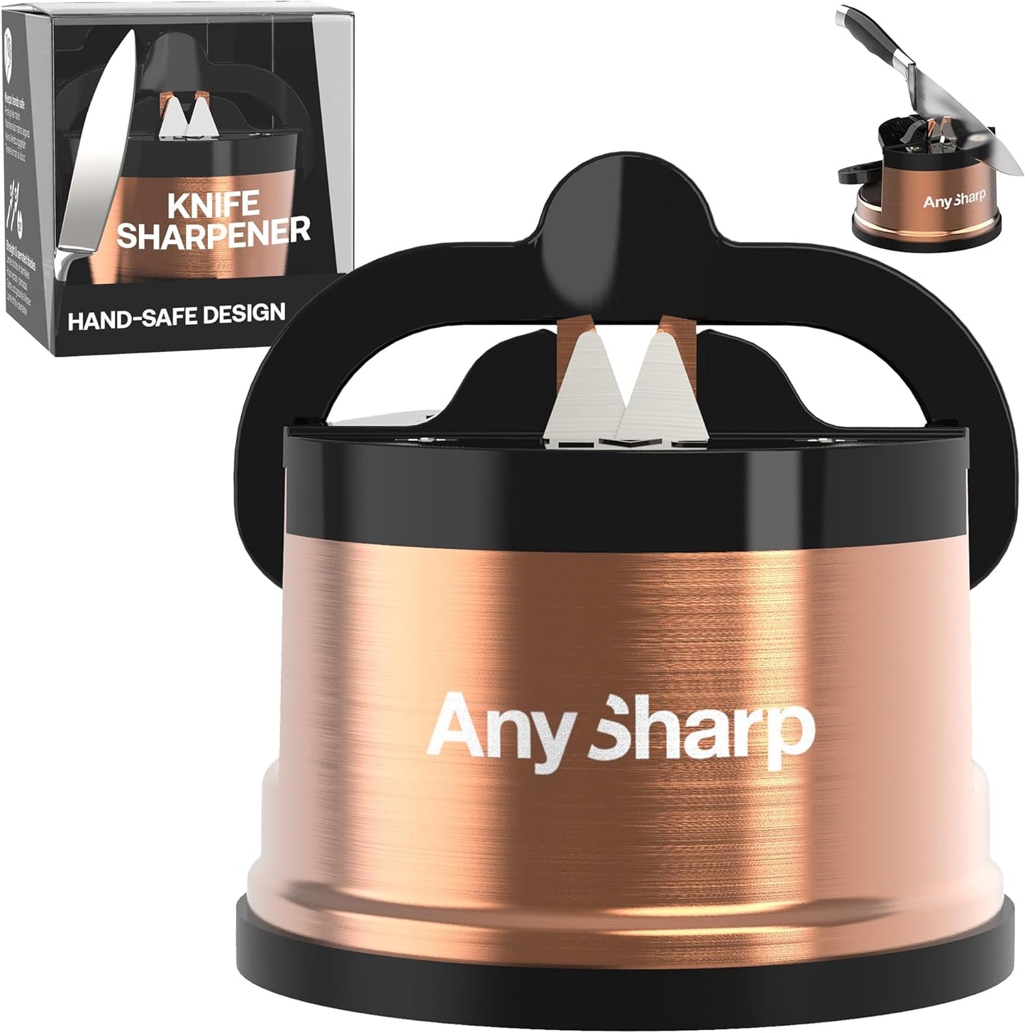 – Chef – Hands Free Knife Sharpener - Easy to Use Sharpening Tool w/PowerGrip Suction Base and 20-Degree Pre-Set Angle - for All Knives: Chef's, Serrated, and Hardened Steel - Oil Slick