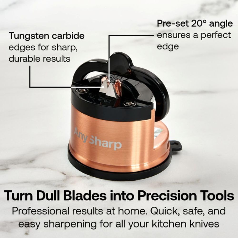 – Chef – Hands Free Knife Sharpener - Easy to Use Sharpening Tool w/PowerGrip Suction Base and 20-Degree Pre-Set Angle - for All Knives: Chef's, Serrated, and Hardened Steel - Oil Slick