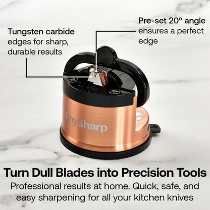 – Chef – Hands Free Knife Sharpener - Easy to Use Sharpening Tool w/PowerGrip Suction Base and 20-Degree Pre-Set Angle - for All Knives: Chef's, Serrated, and Hardened Steel - Oil Slick