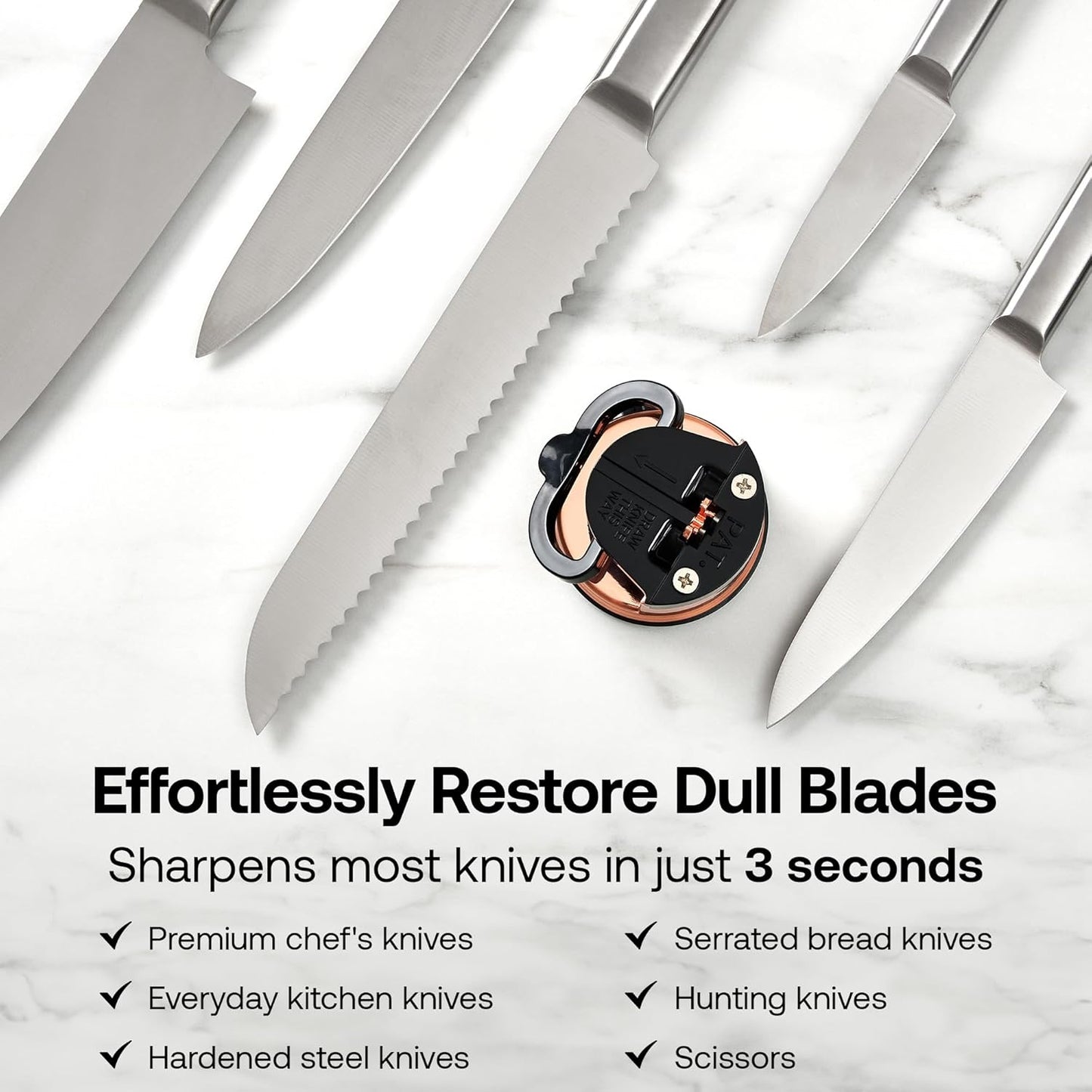 – Chef – Hands Free Knife Sharpener - Easy to Use Sharpening Tool w/PowerGrip Suction Base and 20-Degree Pre-Set Angle - for All Knives: Chef's, Serrated, and Hardened Steel - Oil Slick