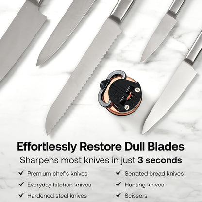 – Chef – Hands Free Knife Sharpener - Easy to Use Sharpening Tool w/PowerGrip Suction Base and 20-Degree Pre-Set Angle - for All Knives: Chef's, Serrated, and Hardened Steel - Oil Slick