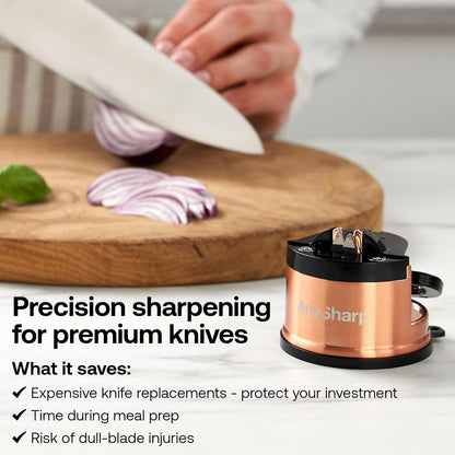– Chef – Hands Free Knife Sharpener - Easy to Use Sharpening Tool w/PowerGrip Suction Base and 20-Degree Pre-Set Angle - for All Knives: Chef's, Serrated, and Hardened Steel - Oil Slick