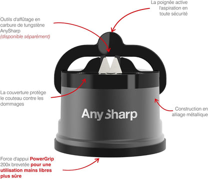– Chef – Hands Free Knife Sharpener - Easy to Use Sharpening Tool w/PowerGrip Suction Base and 20-Degree Pre-Set Angle - for All Knives: Chef's, Serrated, and Hardened Steel - Oil Slick
