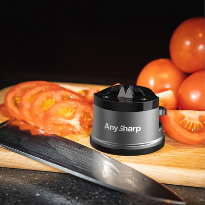– Chef – Hands Free Knife Sharpener - Easy to Use Sharpening Tool w/PowerGrip Suction Base and 20-Degree Pre-Set Angle - for All Knives: Chef's, Serrated, and Hardened Steel - Oil Slick