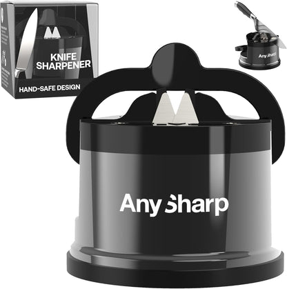 – Chef – Hands Free Knife Sharpener - Easy to Use Sharpening Tool w/PowerGrip Suction Base and 20-Degree Pre-Set Angle - for All Knives: Chef's, Serrated, and Hardened Steel - Oil Slick