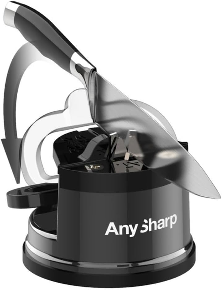 – Chef – Hands Free Knife Sharpener - Easy to Use Sharpening Tool w/PowerGrip Suction Base and 20-Degree Pre-Set Angle - for All Knives: Chef's, Serrated, and Hardened Steel - Oil Slick