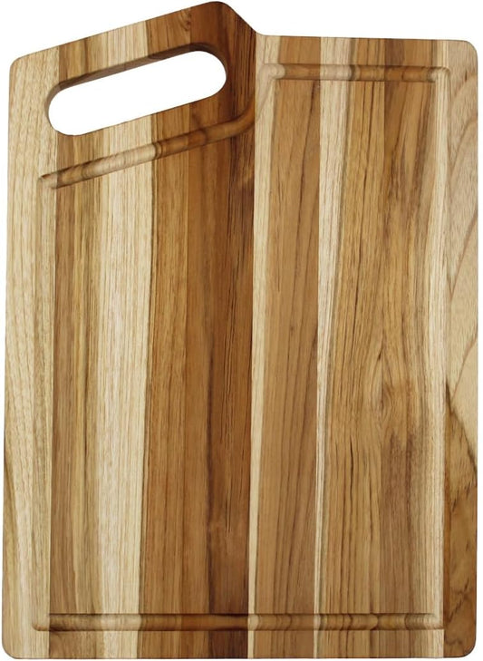 18"x14" Extra Large Teak Cutting Board, Edge Grain Wood with Juice Groove & Handle, FSC Certified for Kitchen, Carving & Butcher Block Prep