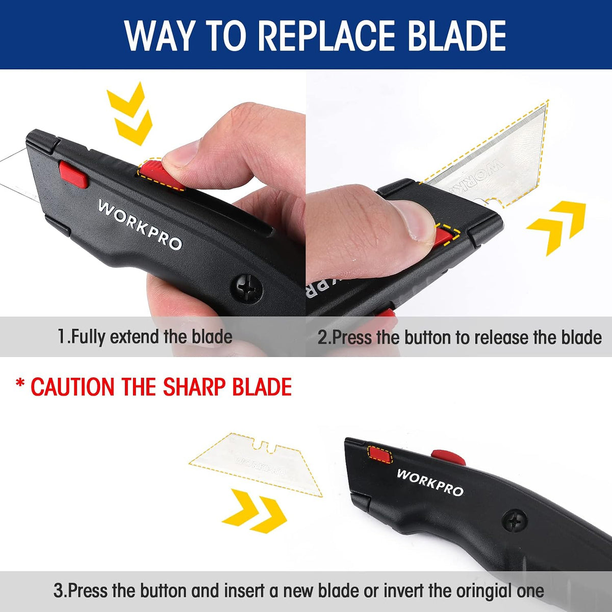 Premium Utility Knife, Retractable All Metal Heavy Duty Box Cutter, Quick Change Blade Razor Knife, with 10 Extra Blades