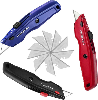 Premium Utility Knife, Retractable All Metal Heavy Duty Box Cutter, Quick Change Blade Razor Knife, with 10 Extra Blades