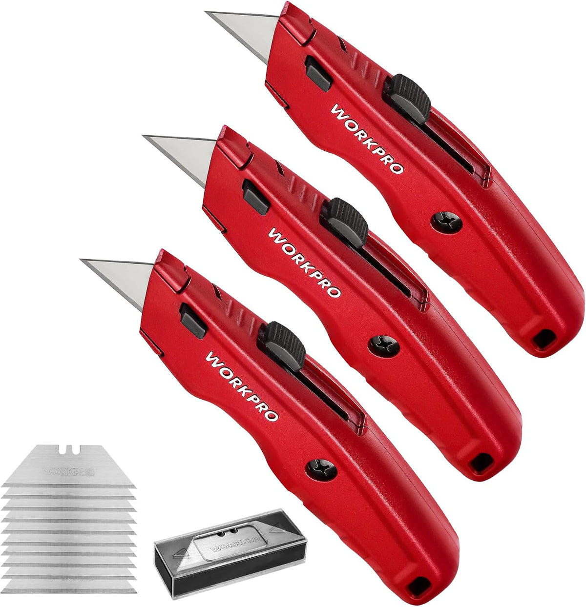 Premium Utility Knife, Retractable All Metal Heavy Duty Box Cutter, Quick Change Blade Razor Knife, with 10 Extra Blades