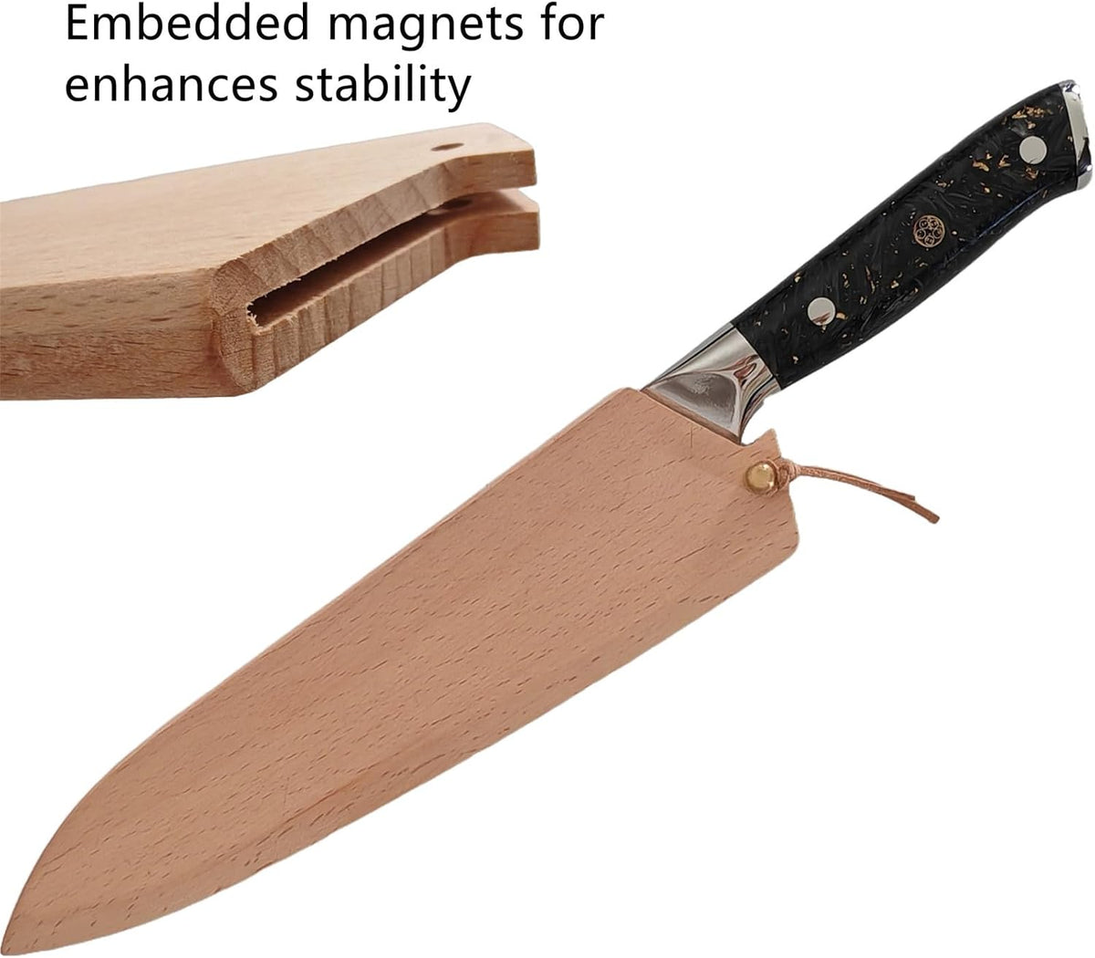 Japanese Gyuto Knife Sheath, 8 Inch Chef Knife Beechwood Saya Blade Cover, 210mm Magnetic Protective Edge Guard with Copper Pins for Kitchen Knives