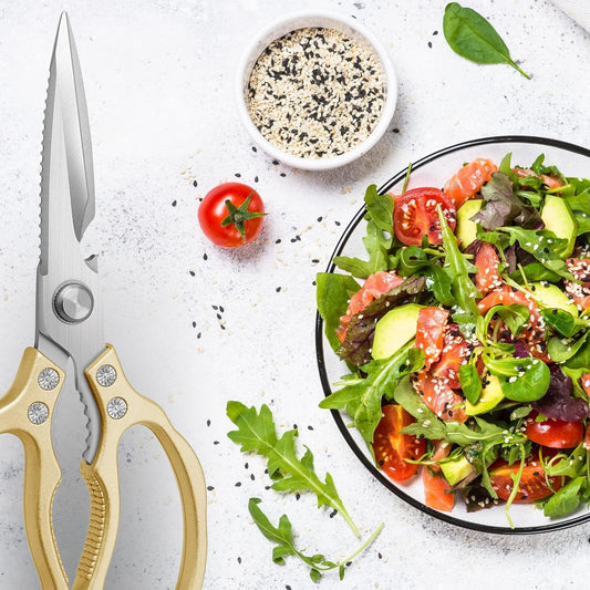 Gold Kitchen Scissors Heavy Duty – 8.9" Stainless Steel Shears for Food Scissors Heavy Duty Multi-Purpose for Meat Chicken Fish Kitchen Tool Gold Shears