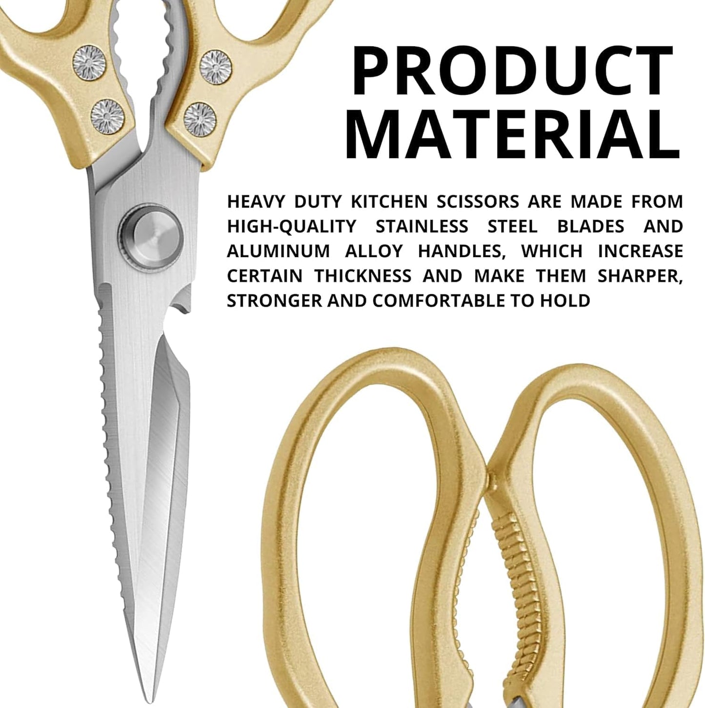 Gold Kitchen Scissors Heavy Duty – 8.9" Stainless Steel Shears for Food Scissors Heavy Duty Multi-Purpose for Meat Chicken Fish Kitchen Tool Gold Shears