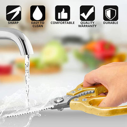 Gold Kitchen Scissors Heavy Duty – 8.9" Stainless Steel Shears for Food Scissors Heavy Duty Multi-Purpose for Meat Chicken Fish Kitchen Tool Gold Shears