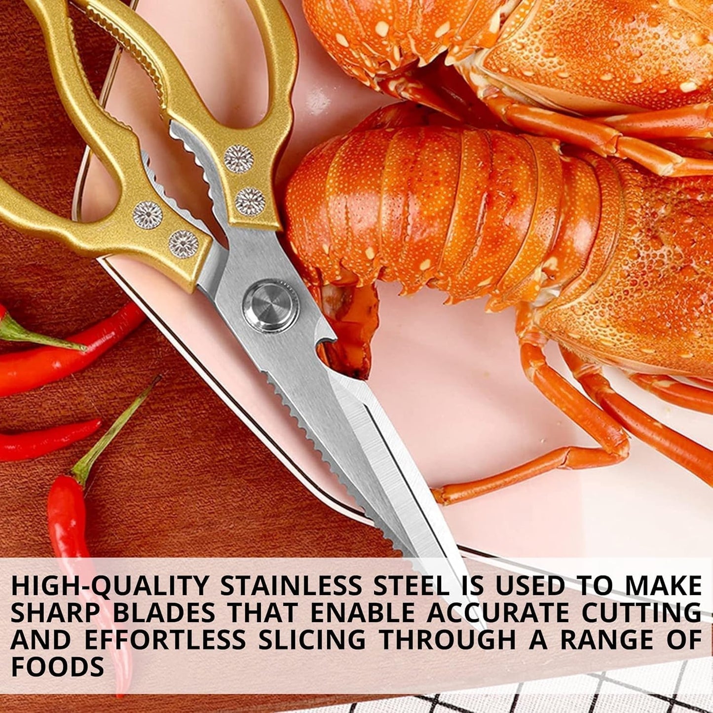 Gold Kitchen Scissors Heavy Duty – 8.9" Stainless Steel Shears for Food Scissors Heavy Duty Multi-Purpose for Meat Chicken Fish Kitchen Tool Gold Shears