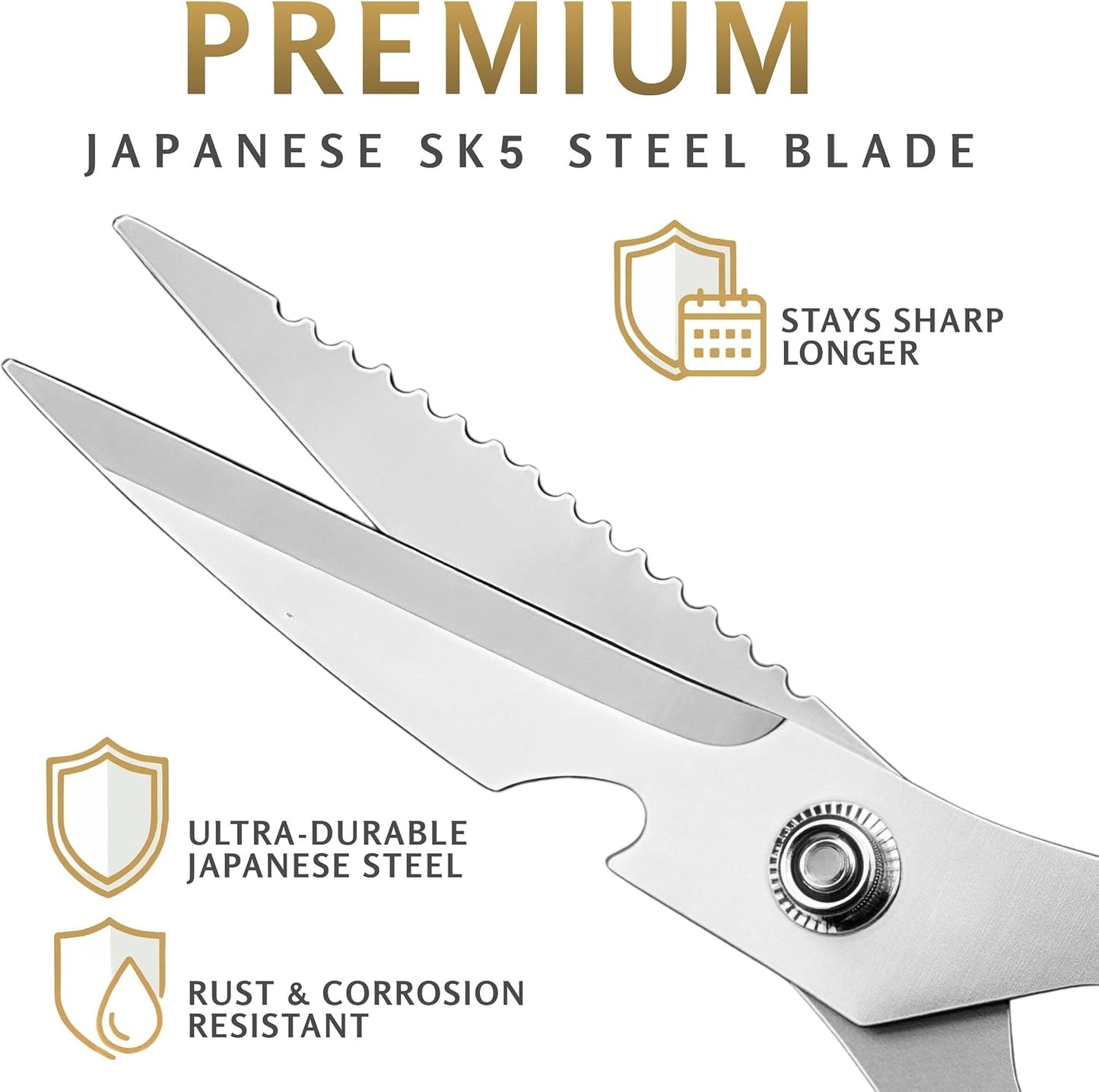 Gold Kitchen Scissors Heavy Duty – 8.9" Stainless Steel Shears for Food Scissors Heavy Duty Multi-Purpose for Meat Chicken Fish Kitchen Tool Gold Shears