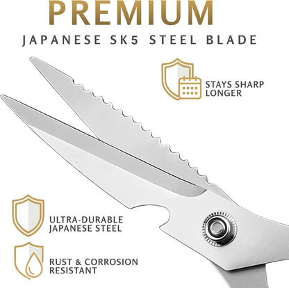 Gold Kitchen Scissors Heavy Duty – 8.9" Stainless Steel Shears for Food Scissors Heavy Duty Multi-Purpose for Meat Chicken Fish Kitchen Tool Gold Shears