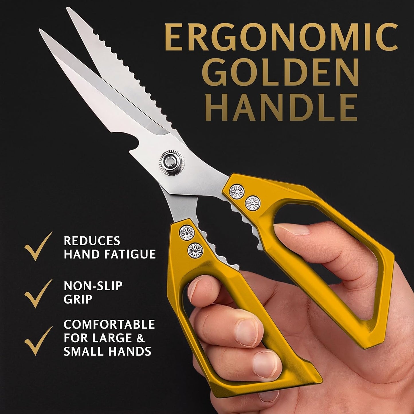 Gold Kitchen Scissors Heavy Duty – 8.9" Stainless Steel Shears for Food Scissors Heavy Duty Multi-Purpose for Meat Chicken Fish Kitchen Tool Gold Shears