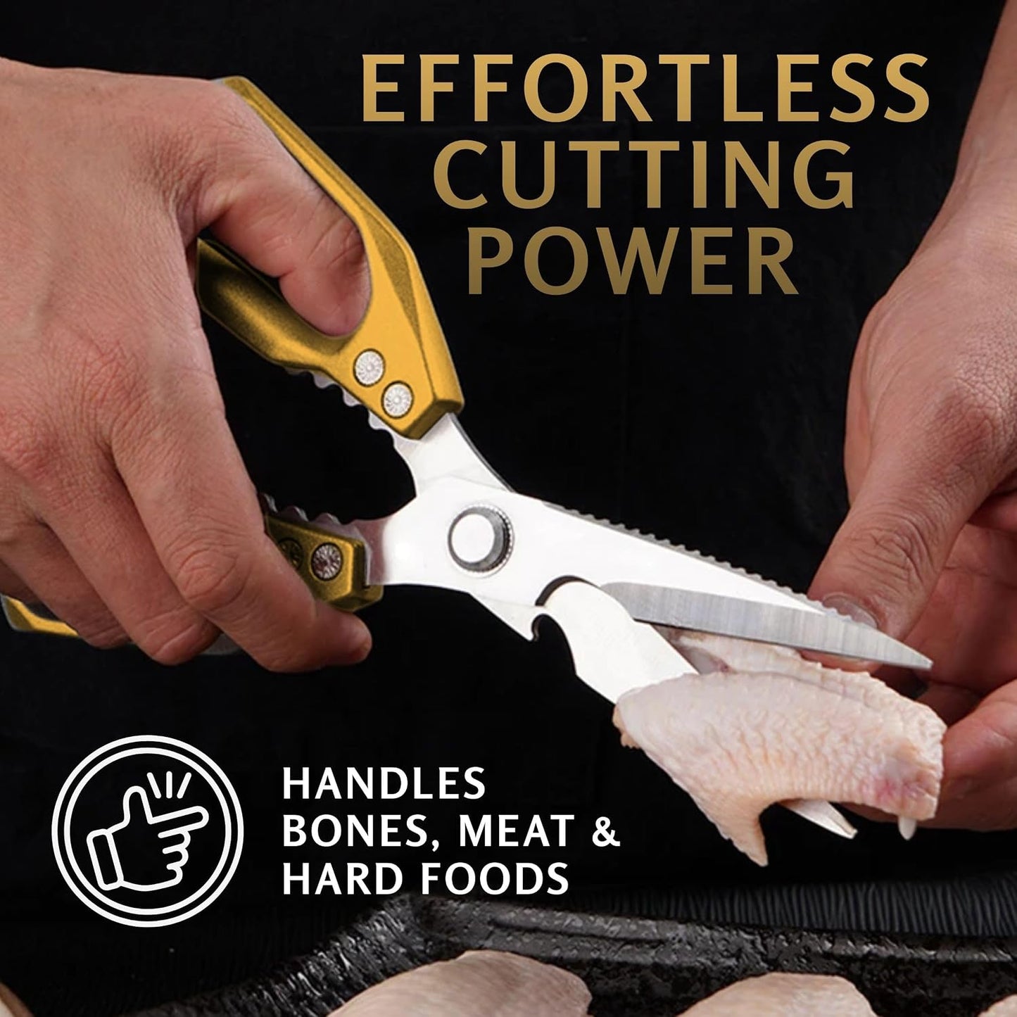 Gold Kitchen Scissors Heavy Duty – 8.9" Stainless Steel Shears for Food Scissors Heavy Duty Multi-Purpose for Meat Chicken Fish Kitchen Tool Gold Shears