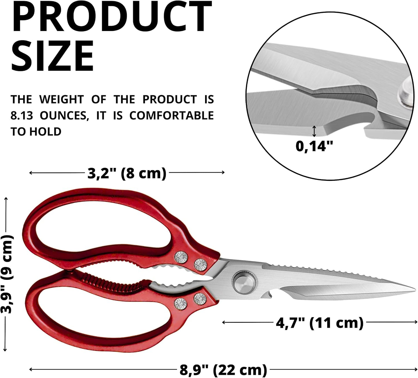Gold Kitchen Scissors Heavy Duty – 8.9" Stainless Steel Shears for Food Scissors Heavy Duty Multi-Purpose for Meat Chicken Fish Kitchen Tool Gold Shears