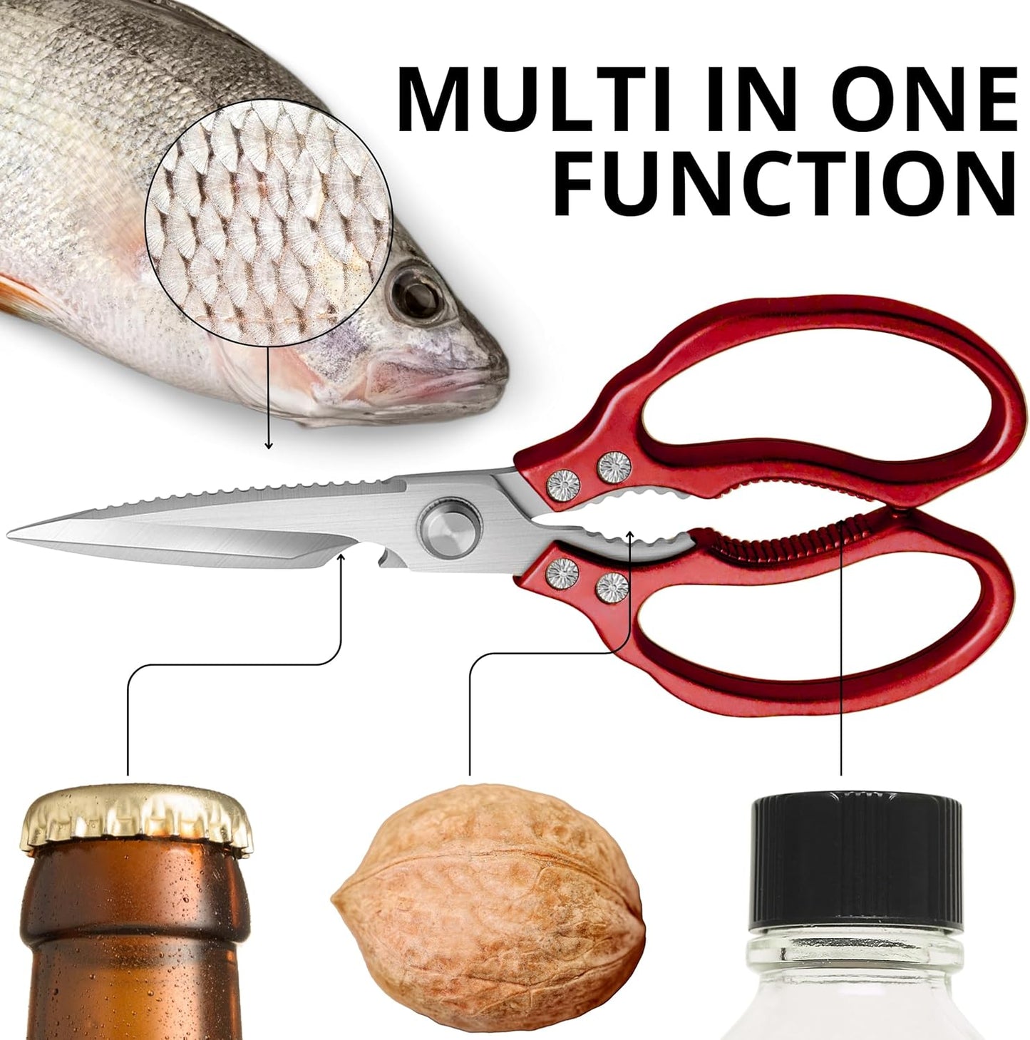 Gold Kitchen Scissors Heavy Duty – 8.9" Stainless Steel Shears for Food Scissors Heavy Duty Multi-Purpose for Meat Chicken Fish Kitchen Tool Gold Shears