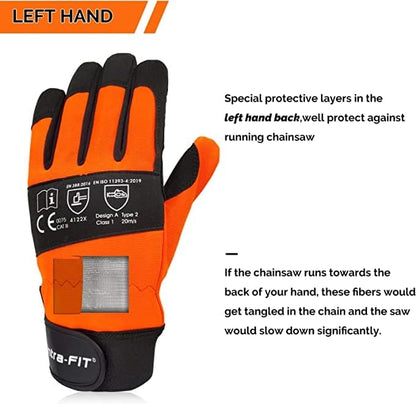 Chainsaw Gloves Class 1 Latest Standard EN ISO 11393-4 | EN 388: 4122X, Left Hand Protection