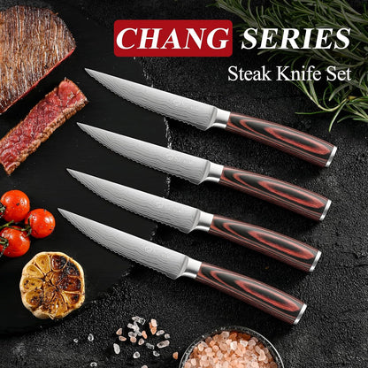 Steak Knives Set of 6,Premium Stainless Steel Serrated Steak Knife Set,Pakkawood Handle 4.5 Inch Kitchen Steak Knife with Gift Box