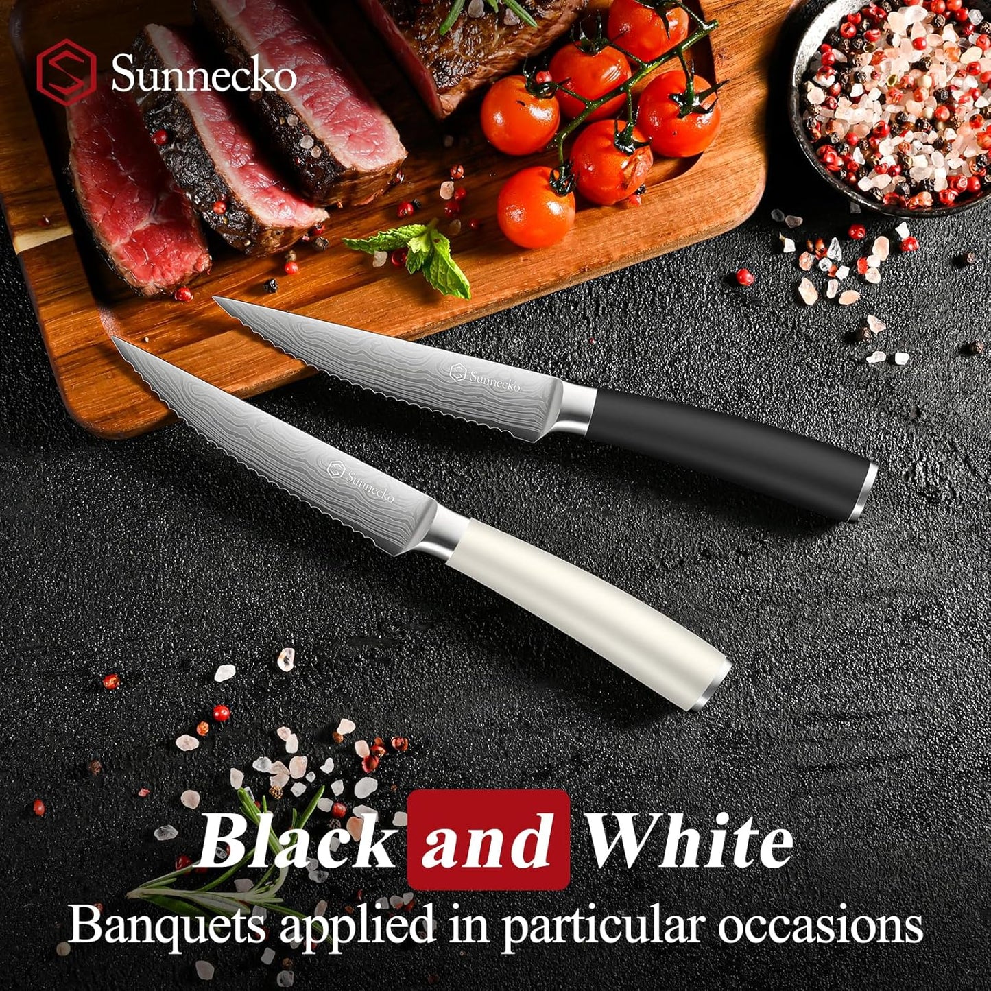 Steak Knives Set of 6,Premium Stainless Steel Serrated Steak Knife Set,Pakkawood Handle 4.5 Inch Kitchen Steak Knife with Gift Box