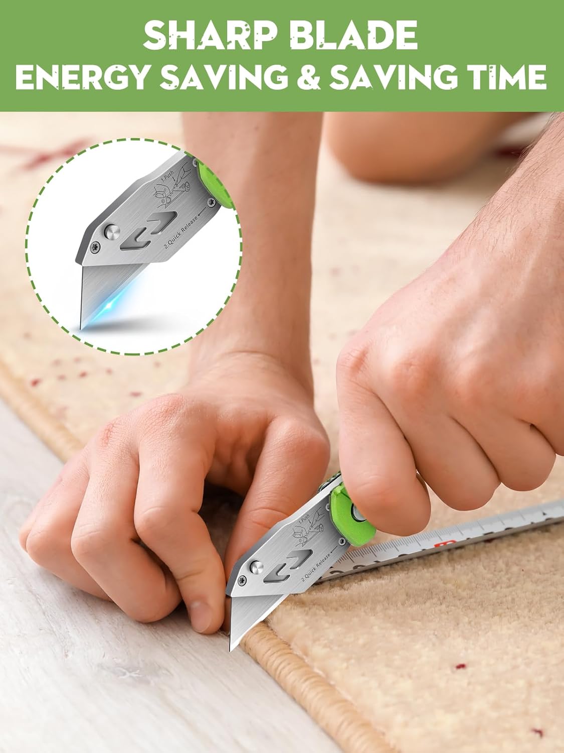 Folding Utility Knife, Premium Aluminum Alloy Handle Box Cutter with 10pcs SK5 Blades, Ergonomic Heavy Duty Razor Knife with Belt Clip & Quick Change for Cardboard, Carpet, DIY Crafts & Office