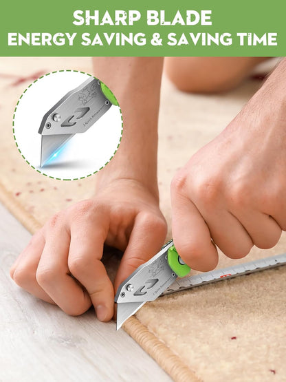 Folding Utility Knife, Premium Aluminum Alloy Handle Box Cutter with 10pcs SK5 Blades, Ergonomic Heavy Duty Razor Knife with Belt Clip & Quick Change for Cardboard, Carpet, DIY Crafts & Office