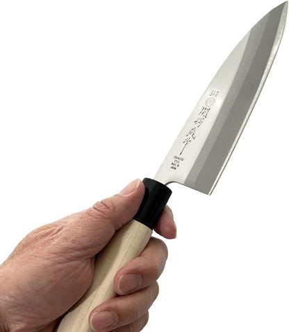 Seki Tsubazo Deba Knife 5.9-inch Blade and Japanese Painting Cloth Set, Japanese Chef Knife for Fish and Meats, Stainless Steel Blade & Genuine Wooden Handle