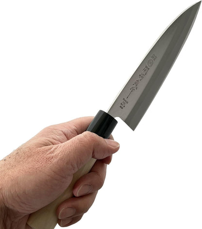 Seki Tsubazo Deba Knife 5.9-inch Blade and Japanese Painting Cloth Set, Japanese Chef Knife for Fish and Meats, Stainless Steel Blade & Genuine Wooden Handle