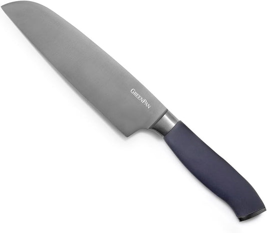 Titanium 7" Santoku Knife, Titanium Coated, Stainless Steel, Eco-friendly, Ergonomic Grip, Slip Resistant, Balanced, Heat Treated, Hand Sharpened, Dishwasher Safe