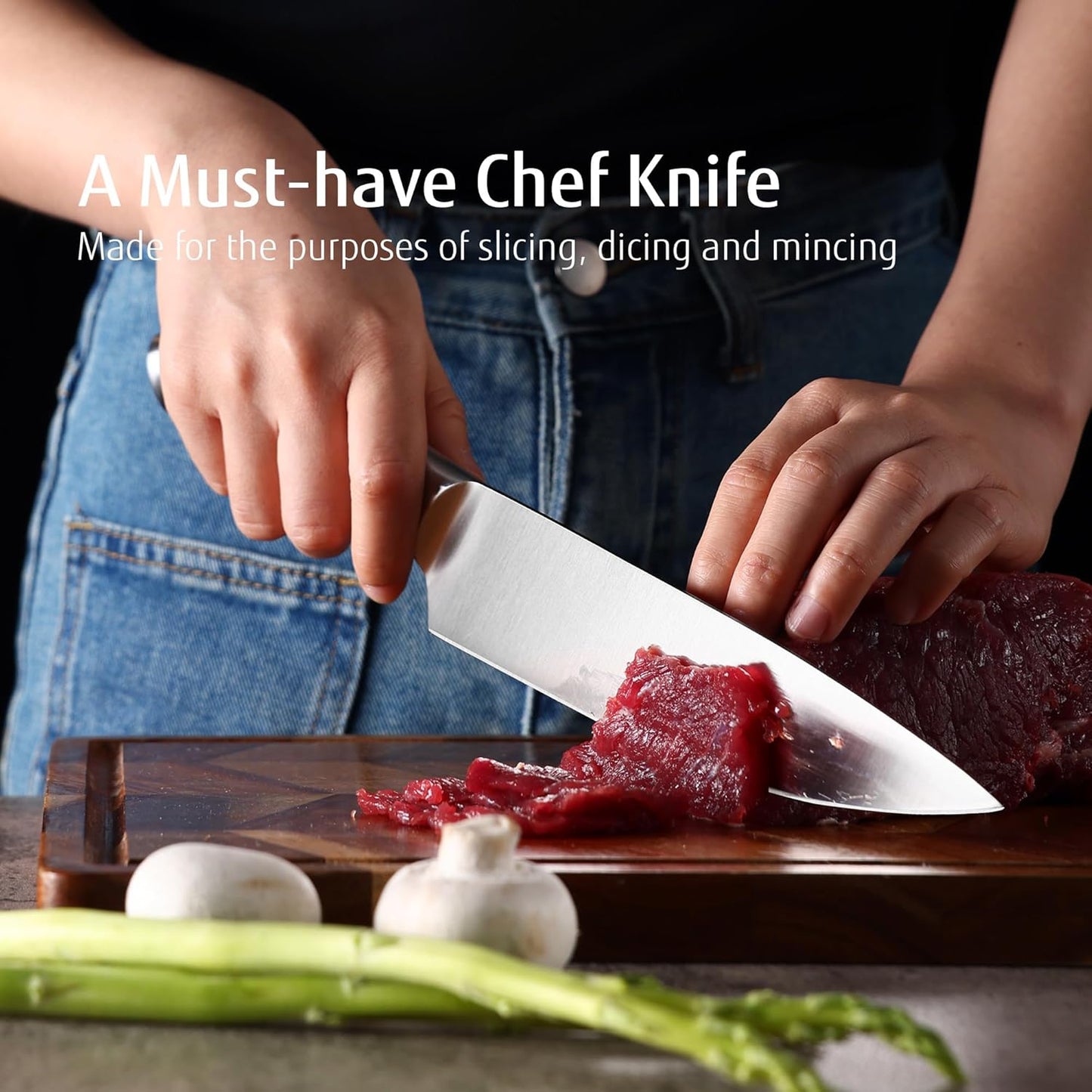 Silver Kitchen knife set of 5, Satin Finish Blade with Hollow Handle, includes 8" Chef, 8" Bread, 8" Santoku, 5" Utility and 3.5" paring knife